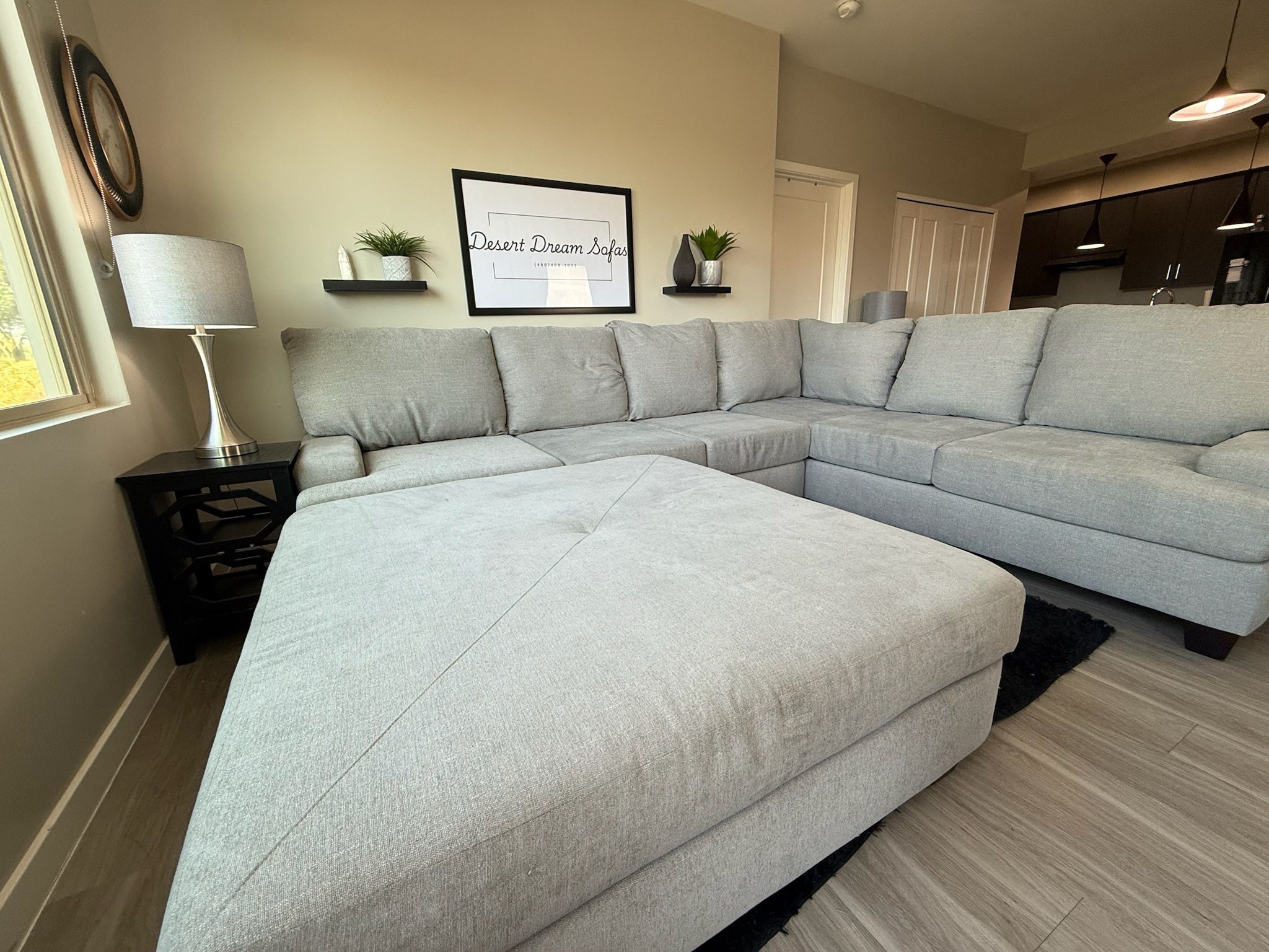 Living Spaces Microfiber Sectional with Oversized Ottoman