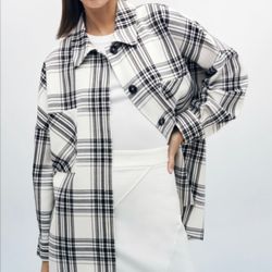 Zara Oversized Plaid Flannel Over shirt 