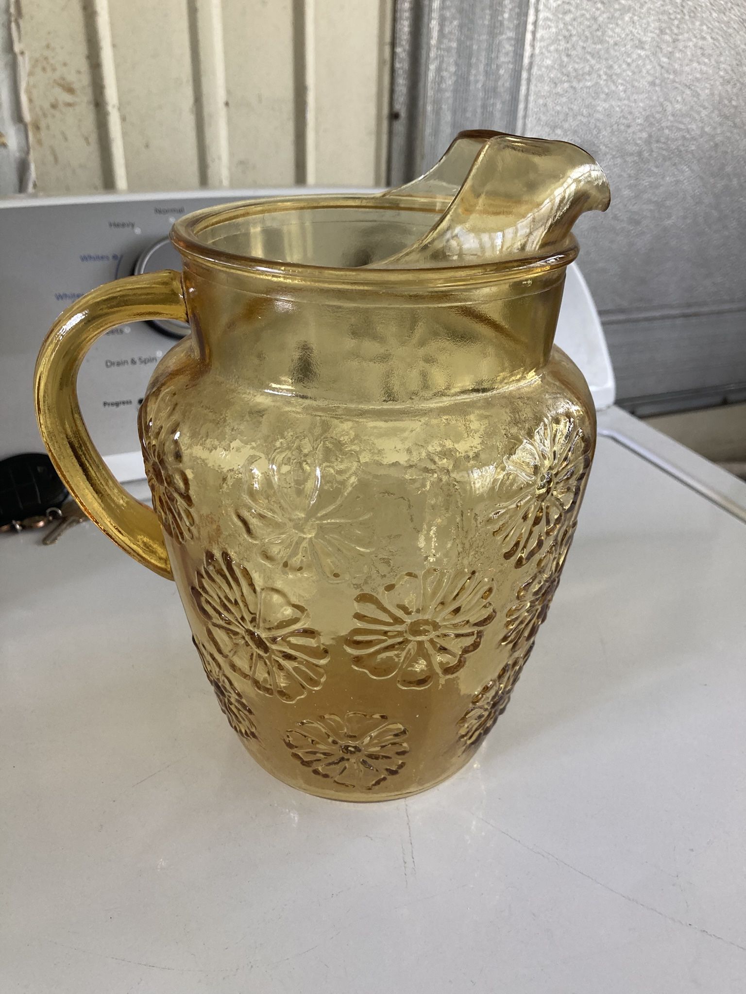 Amber Gold Brown Vintage Glass Pitcher