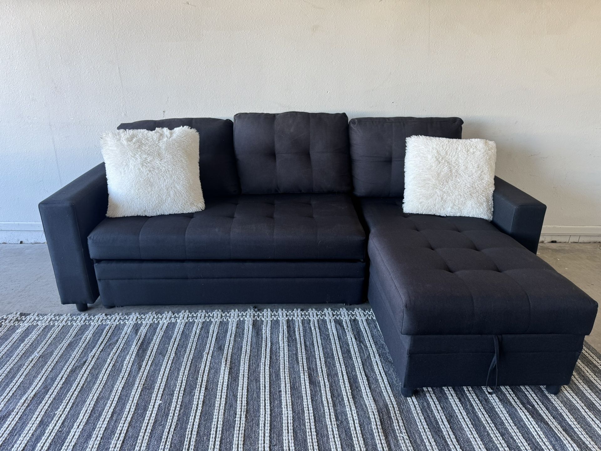 Black Sectional Sofa Couch Sala Pull Out Bed