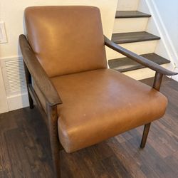 West Elm Mid-Century Leather Show Wood Chair