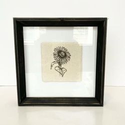 Sunflower Sketch on Burlap in a 10” x 10” Black Wood Frame
