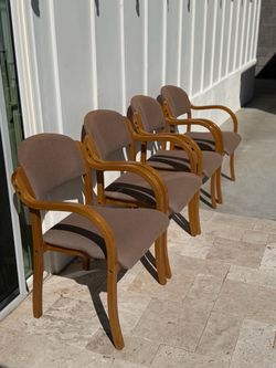 Set of 4 Wood Frame Upholstered Arm Chairs