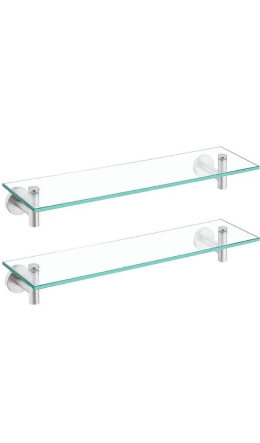 kes bathroom glass shelf rectangular 20inch floating glass shelves 2pack with rustproof stainless steel brackets wall mounted brushed finish A2021-2-P