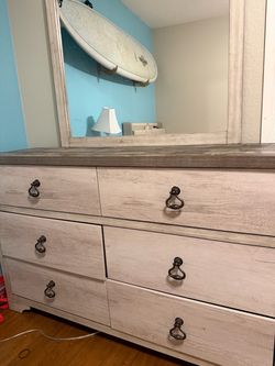 Grey Drawer Dresser & Mirror
