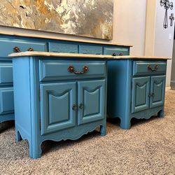 KELLER 8 Drawer Aqua Blue Dresser Set w/ Two Bedside Tables- Dovetail Drawers