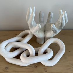 White Decorative Hand Sculpture and Wood Links Set