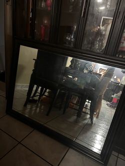 Large Wall Mirror with Dark Wood Frame