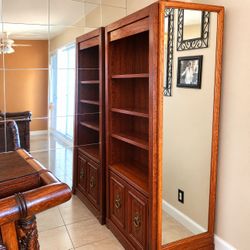 Tall Wood Bookcase with Cabinet Doors