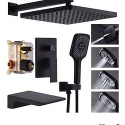 Shower System with Tub Spout 10 Inch Overhead Shower 4 Setting Handheld Spray