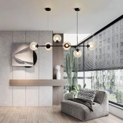 KCO Lighting 6-Light Modern Globe Sputnik Chandelier Mid Century Black Pendant Light Chandelier Dining Room Linear Pendant Lighting 