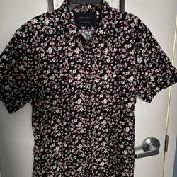 Gentlemen's Outfitters Floral Short Sleeve Button-Up Shirt Black Pink Men's XL