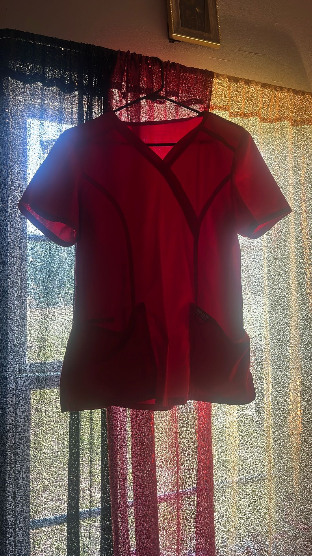 Red Colored Small Sized Cherokee Top And Bottom Uniform Set. 