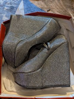 Silver Glitter Wedge Platform Heels