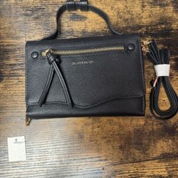 Black Chic and Elegant Faux Leather Crossbody Wallet with Shoulder Strap