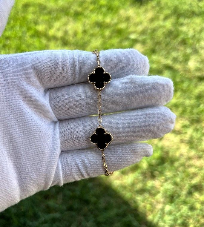18k Gold Van Cleef & Arples Bracelet Custom Alternative Black Motif Vintage Alhambra