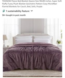 Fleece Bed Blanket Queen Size 90x90 inches, Super Soft Fluffy Fuzzy Plush Blanket Geometric Pattern Cozy Microfiber Flannel Blankets for Couch, Bed, S
