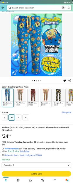 Men's/ Women 100% Cotton Sponge Bob / Scooby Doo  