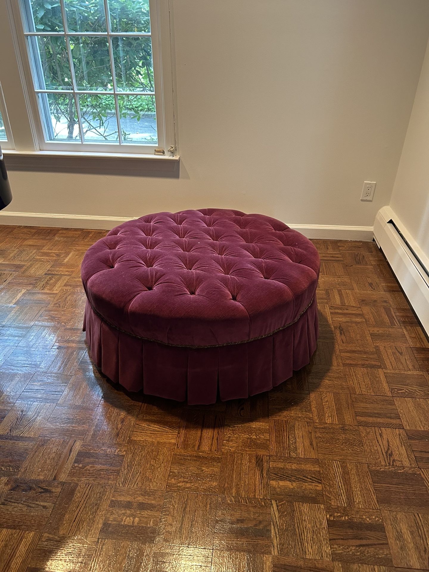 Round Burgundy Ottoman