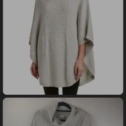 Cabi Glacier Cable Knit Poncho Gray Pullover Sweater L #3003