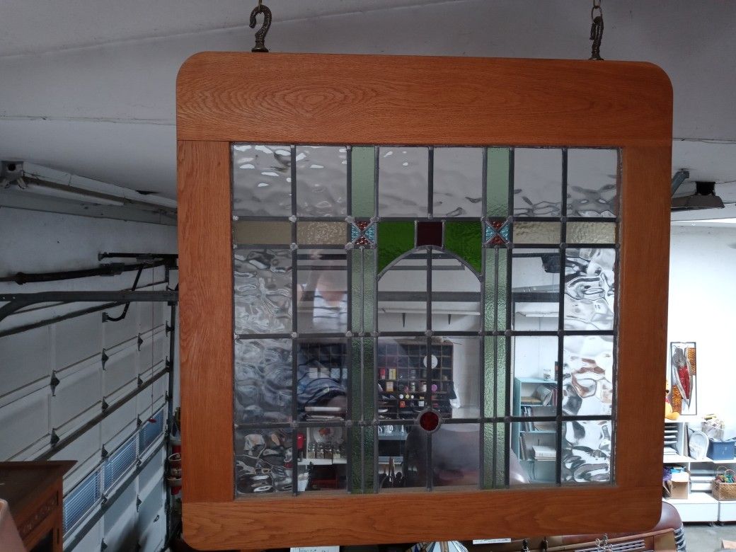 Price Reduction! From $525 to $350! Antique Oak Framed Hanging Stain Glass