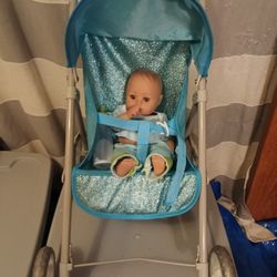 Adora Blue Glam Glitter Stroller W Light Up Wheels & Adora Doll