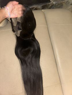 100% Human Hair 34 Inch Straight Black Wig 