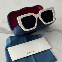 Authentic GUCCI 0630 Ivory Black Logo Oversized Chunky Unisex Gg0630s Sunglasses