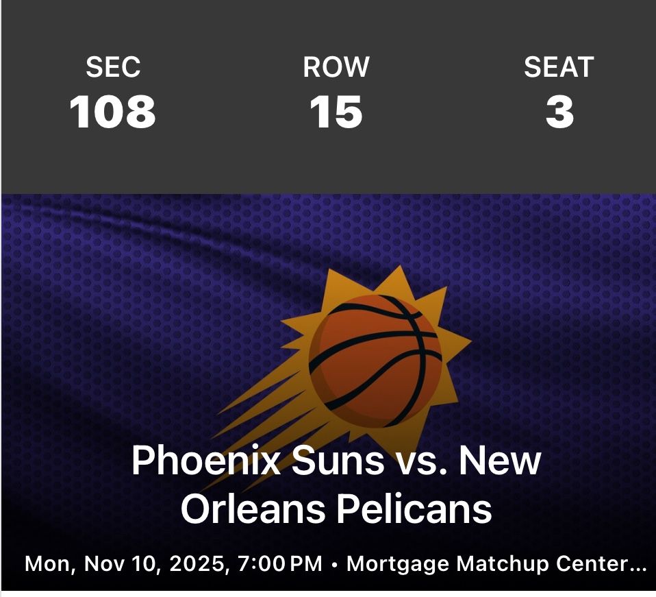 Phoenix Suns vs. New Orleans Pelicans Mon • Nov 10, 2025 • 7:00 PM
