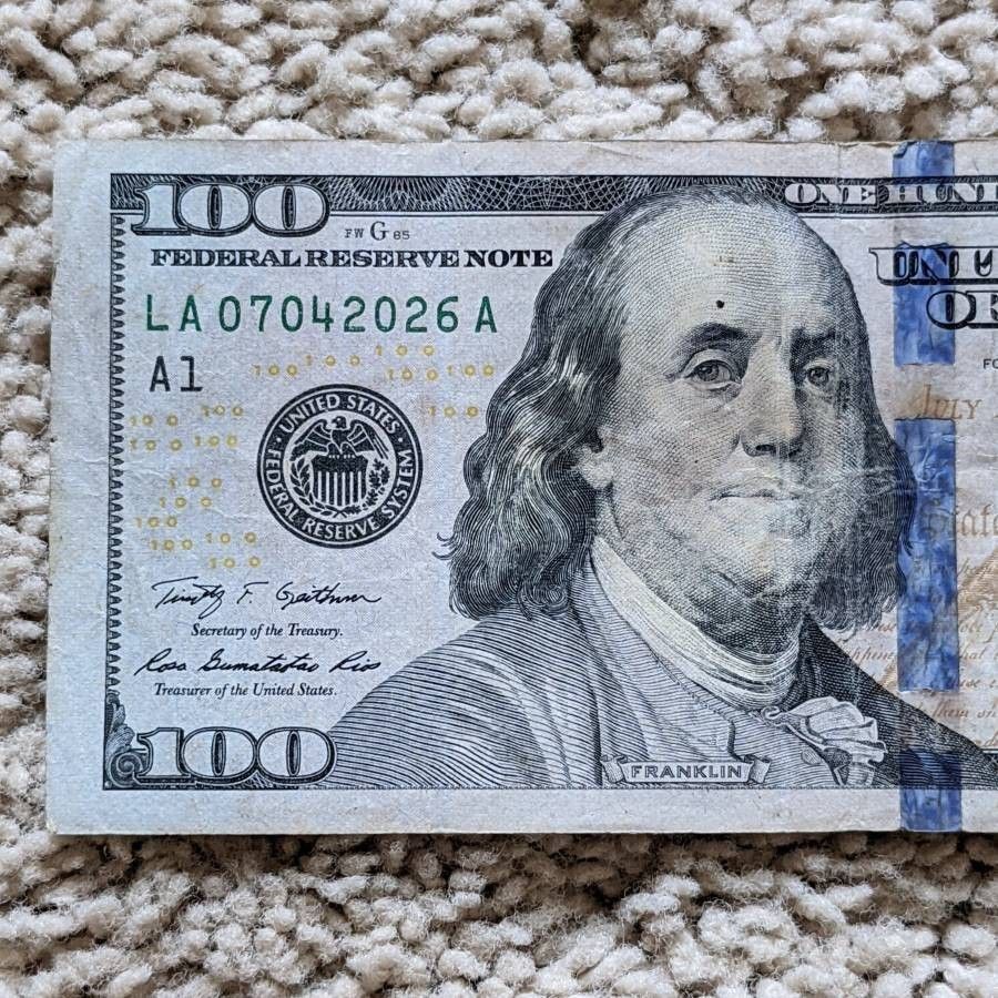 Fancy serial number 250th anniversary Independence Day birthday $100 bill Federal Reserve C note