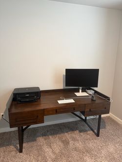 Dark Wood Writing Desk with Metal Legs
