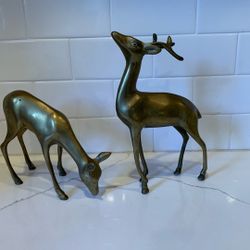 Pair Of Brass Deer Buck Doe Figurines MCM