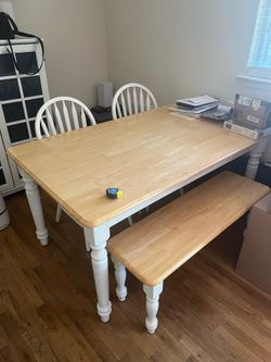 Dining table, 2 chairs and a bench