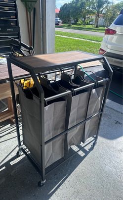 3-Bag Laundry Sorter Cart with Wood Top