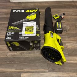 RYOBI 40V 120 MPH 550 CFM Cordless Battery Leaf Blower With 4.0 Ah Battery and Charger