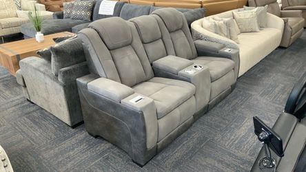 Gray Power Reclining Loveseat with Console