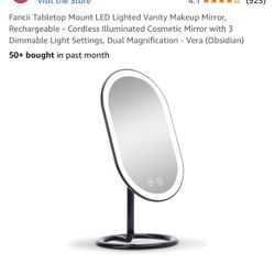 Fancii Tabletop Mount LED Lighted Vanity Makeup Mirror, Rechargeable - Cordless Illuminated Cosmetic Mirror with 3 Dimmable Light Settings, Dual Magni