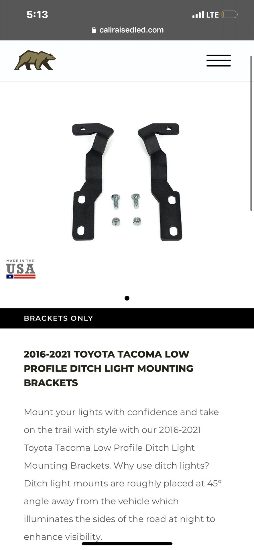 Tacoma Ditch Light Hood Mounts