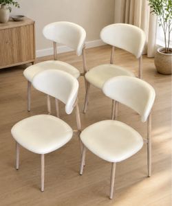 Set of 4 mid century Dining chairs faux leather seat and oak metal legs