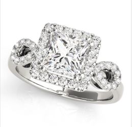 14K White Gold Halo Style Engagement Ring with 1/3 ct tw Square & Cushion Diamonds SI1-SI2 G-H. "Available in White, Yellow and Rose Gold".