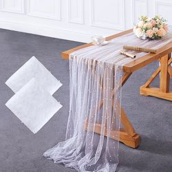 White Table Runners With Pearls