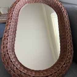Vintage Wicker Oval Boho Mirror 