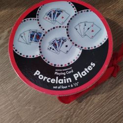 Brand New Boston Warehouse Playing Cards Porcelain Plates In Original Box Set Of 4  