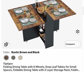 Tiptiper Folding Dining Table with Storage and Wheels