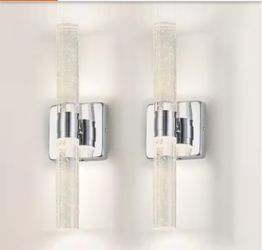17 in. Chrome Finish 2-Light Modern Indoor Wall Sconce with Integrated LED and Bubble Crystal