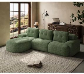 112'' Modular Sectional Sofa Couch with Chaise, Full-Foam Structure, Compression Packaging Design, Woven Texture Upholstery, Oversized Modern Sofa for