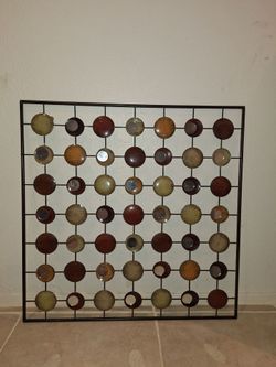Metal Grid Wall Art with Circle Discs