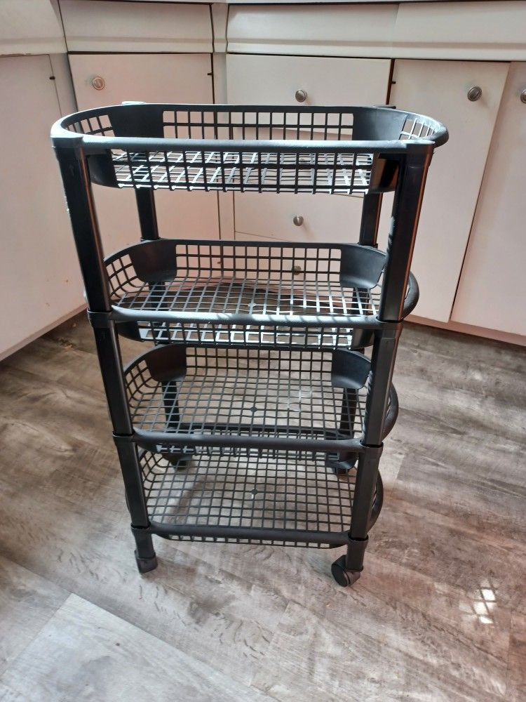 Black Plastic Rolling 4 Shelf Cart