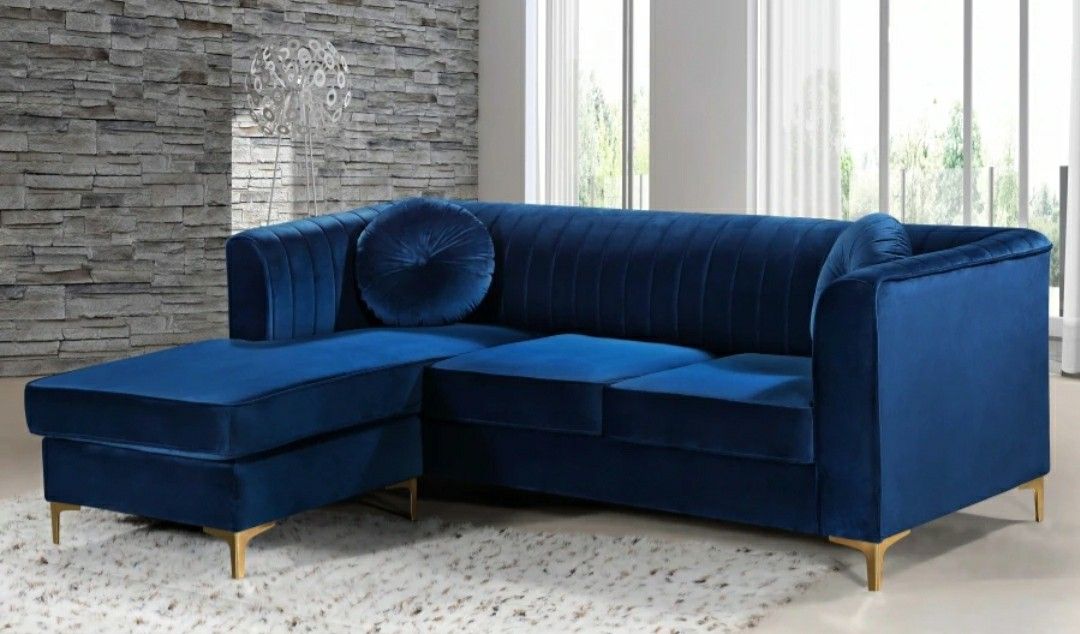 Eliana Navy Velvet 2pc. Reversible Sectional