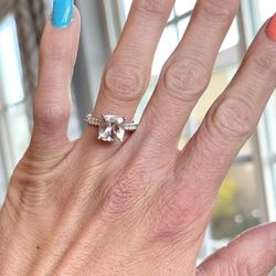  Morganite & Diamond Engagement Ring – 14K Rose Gold – Size 5.5